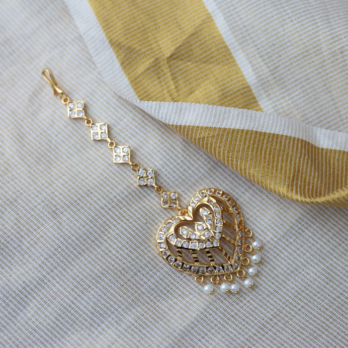 Heritage gold plated white stone tikka HT349