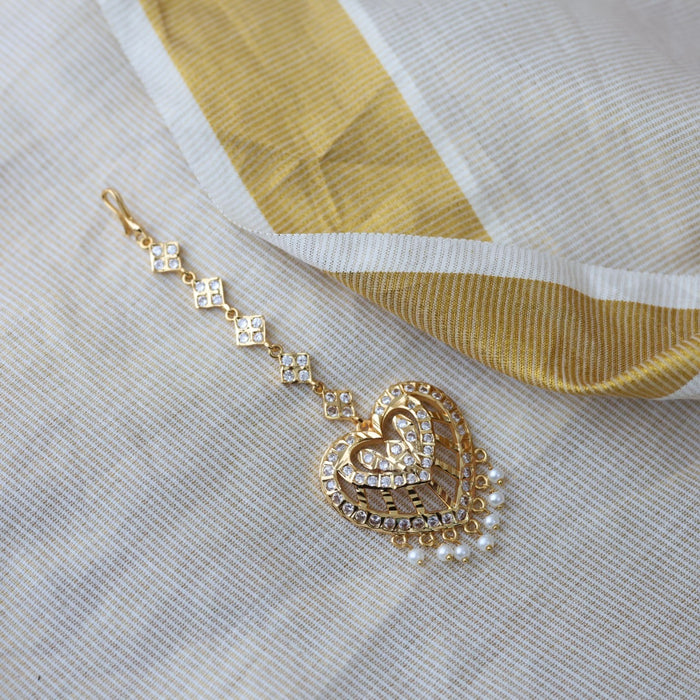 Heritage gold plated white stone tikka HT349