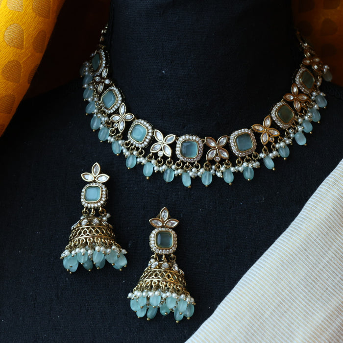 Trendy mint tone choker necklace with earrings TM043211