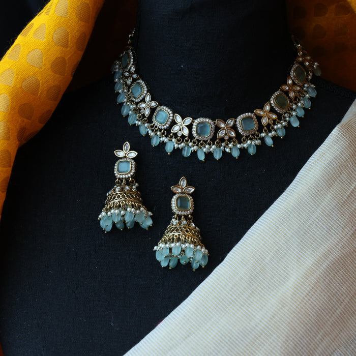 Trendy mint tone choker necklace with earrings TM043211