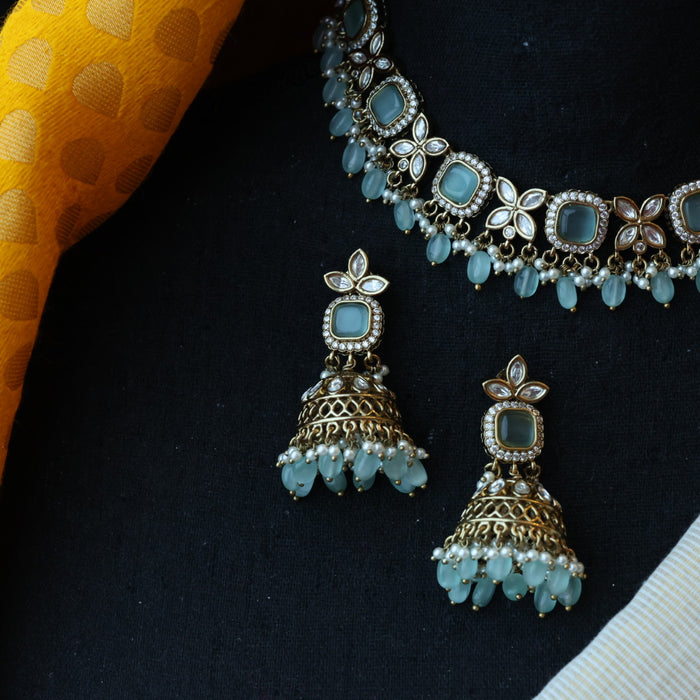 Trendy mint tone choker necklace with earrings TM043211