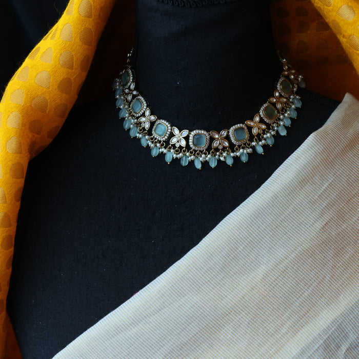 Trendy mint tone choker necklace with earrings TM043211