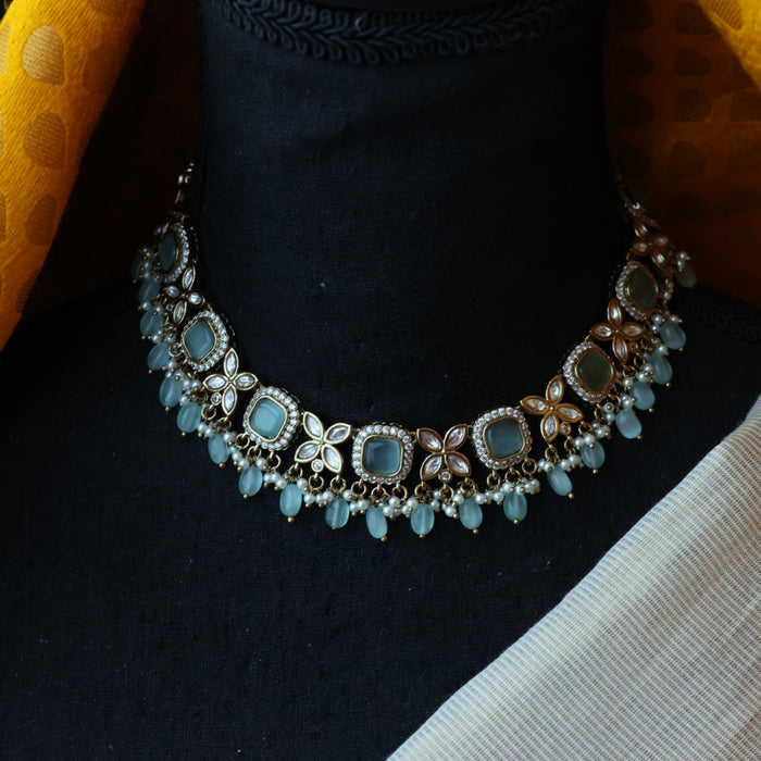 Trendy mint tone choker necklace with earrings TM043211
