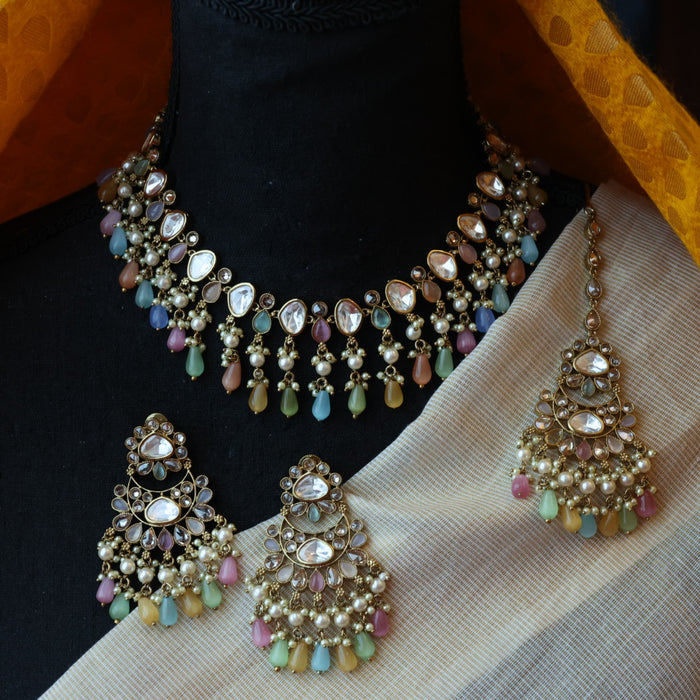 Trendy multi stone choker necklace with earrings TM356