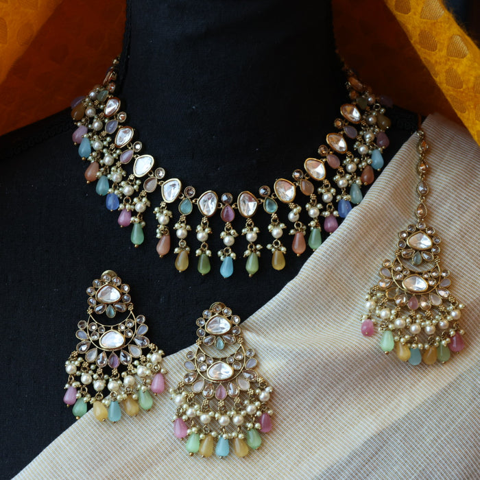 Trendy multi stone choker necklace with earrings TM356