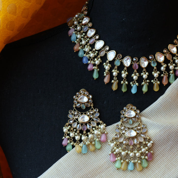 Trendy multi stone choker necklace with earrings TM356