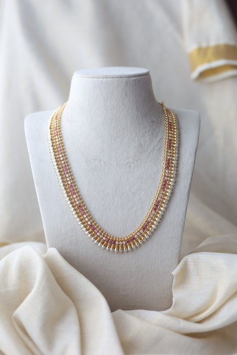 Heritage gold plated ruby white stone long necklace HL49