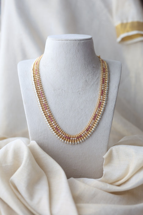 Heritage gold plated ruby white stone long necklace HL49