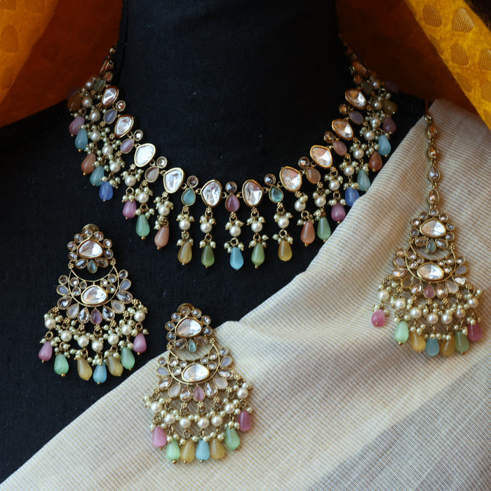 Trendy multi stone choker necklace with earrings TM356