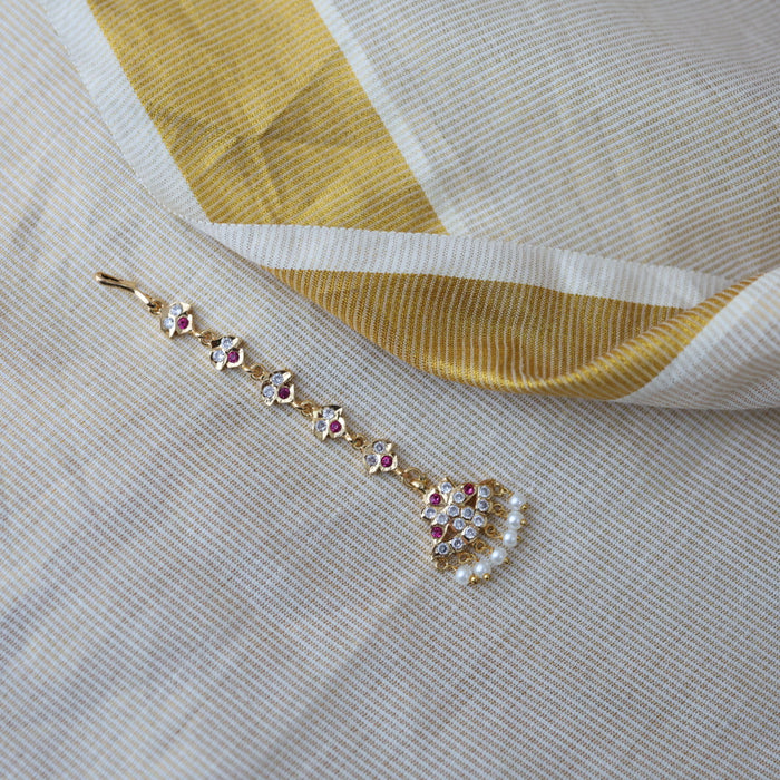 Heritage gold plated white stone tikka HT3426