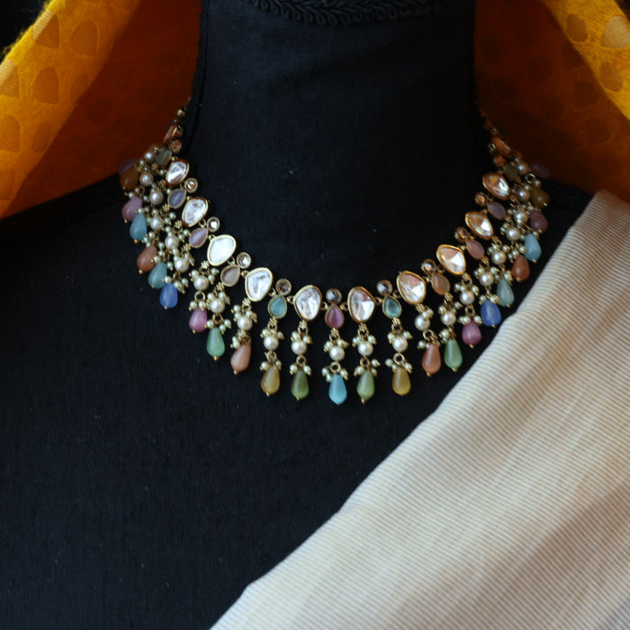Trendy multi stone choker necklace with earrings TM356
