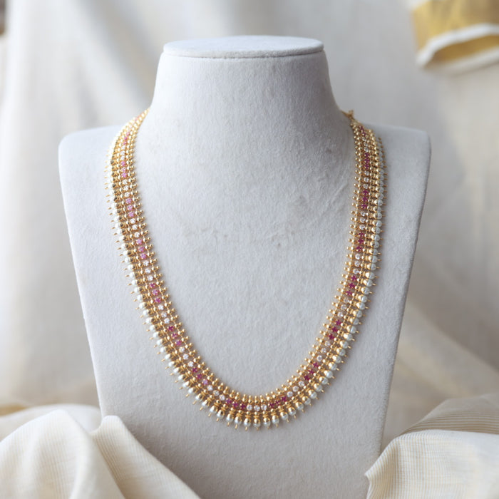 Heritage gold plated ruby white stone long necklace HL49