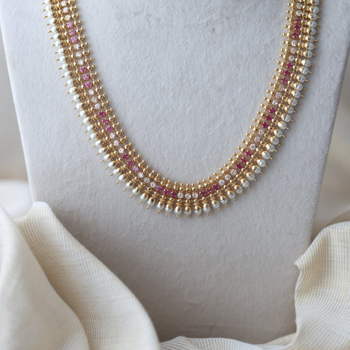 Heritage gold plated ruby white stone long necklace HL49