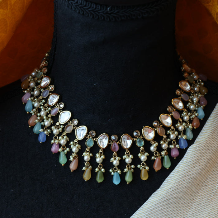 Trendy multi stone choker necklace with earrings TM356