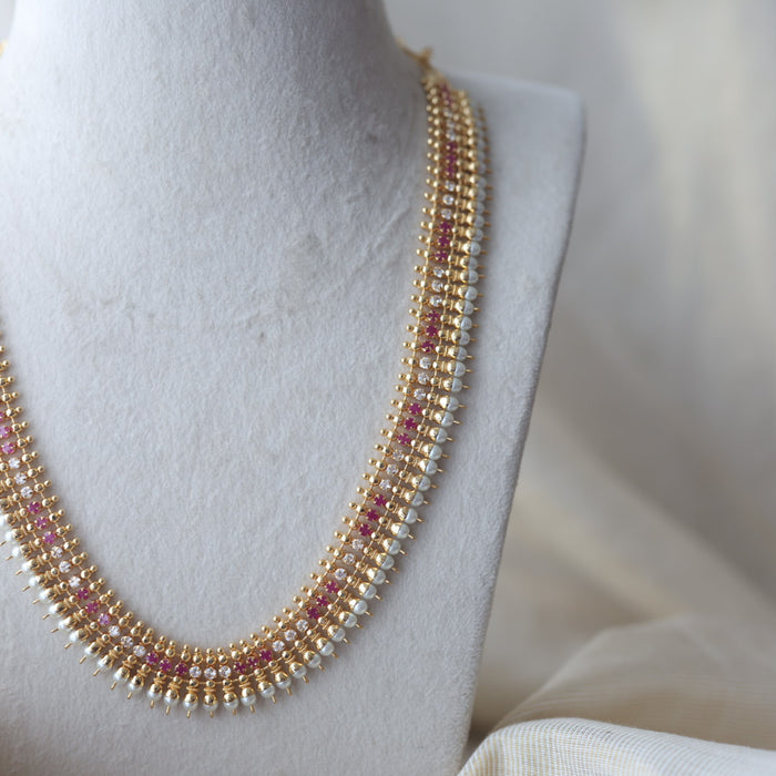 Heritage gold plated ruby white stone long necklace HL49