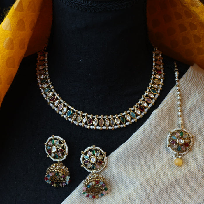 Trendy multi stone choker necklace with earrings TM0433