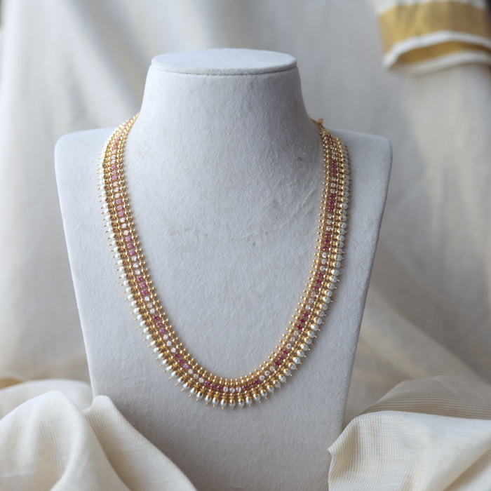 Heritage gold plated ruby white stone long necklace HL49