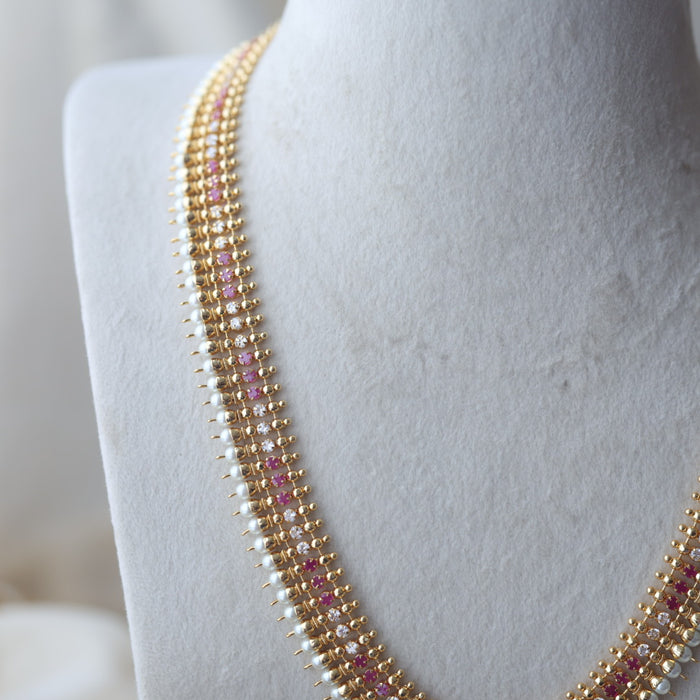 Heritage gold plated ruby white stone long necklace HL49