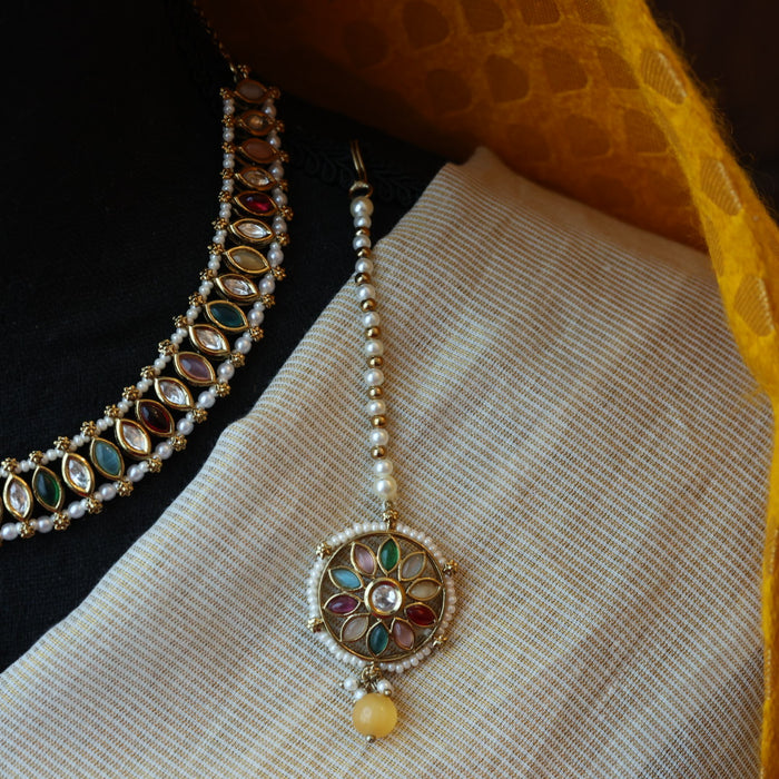 Trendy multi stone choker necklace with earrings TM0433