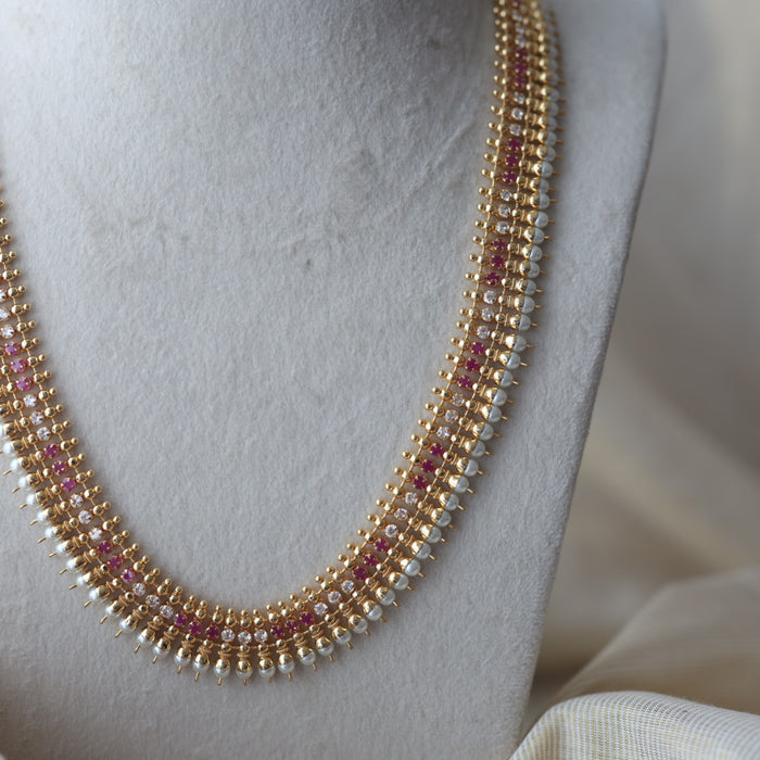 Heritage gold plated ruby white stone long necklace HL49