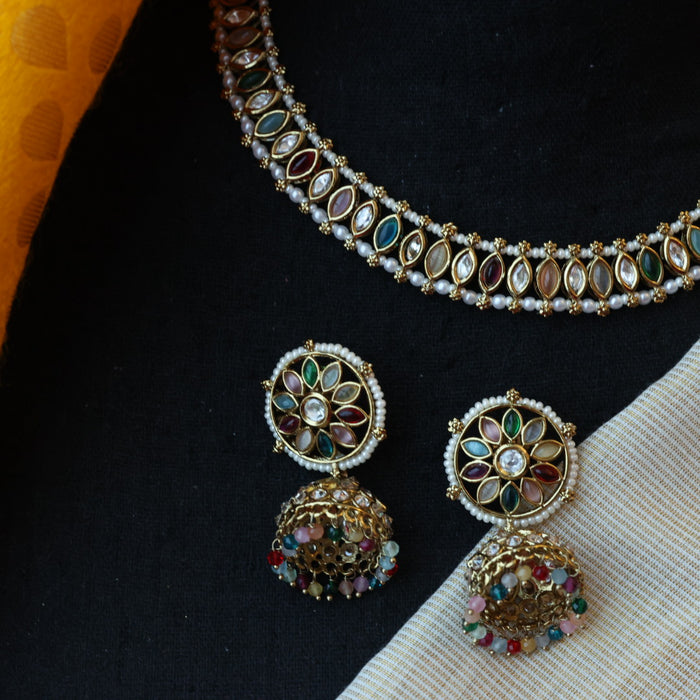 Trendy multi stone choker necklace with earrings TM0433