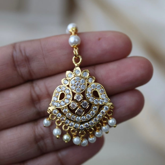 Heritage gold plated white stone tikka HT3677