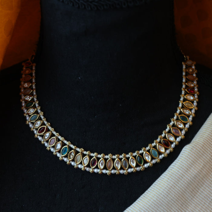Trendy multi stone choker necklace with earrings TM0433