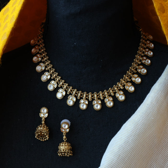 Antique white stone choker necklace with earrings CCB245