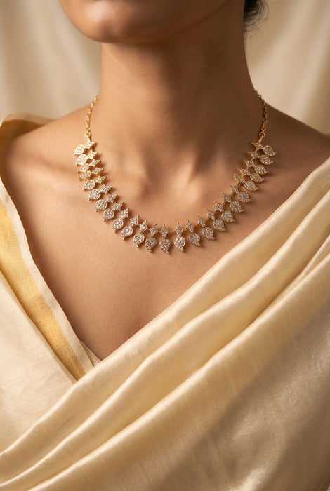 Heritage gold plated white stone mango short necklace H249