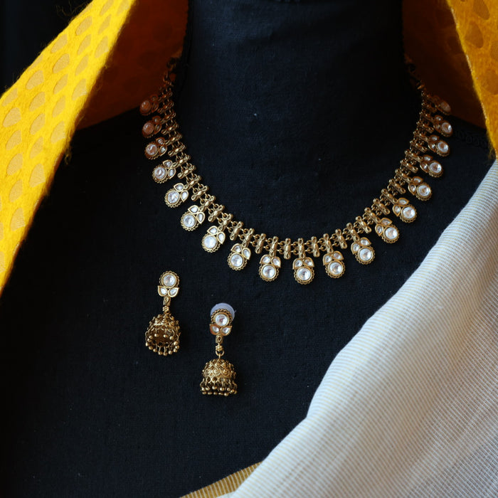 Antique white stone choker necklace with earrings CCB245