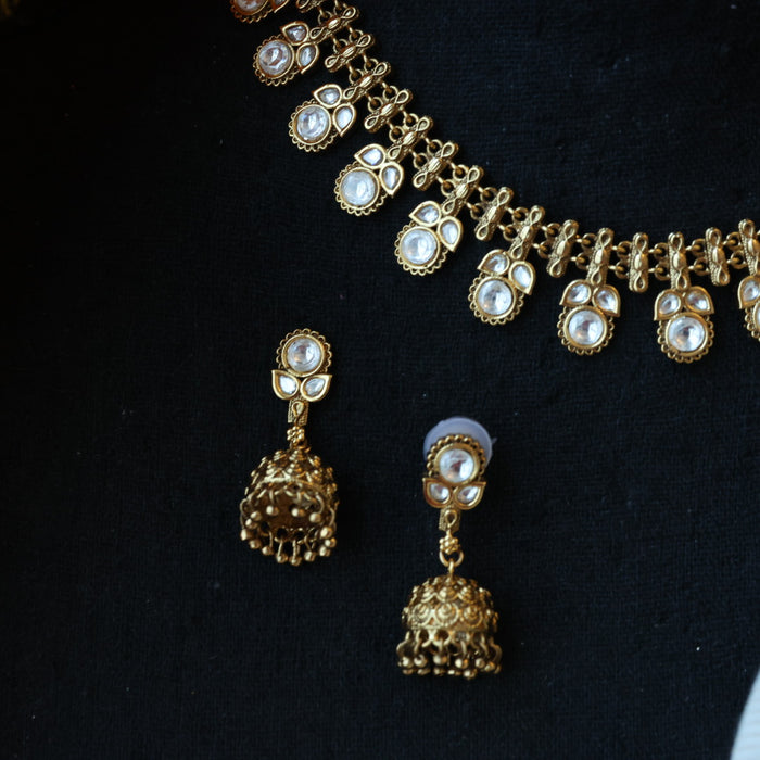 Antique white stone choker necklace with earrings CCB245