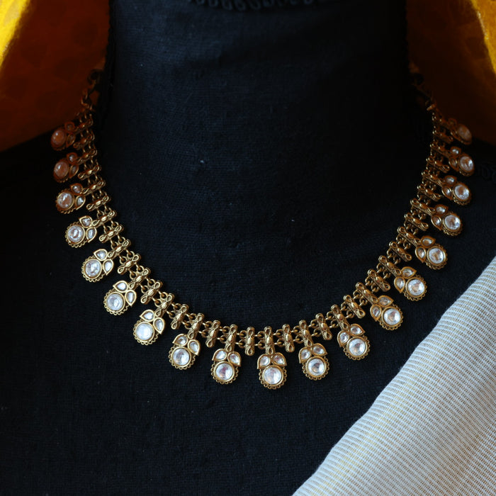 Antique white stone choker necklace with earrings CCB245