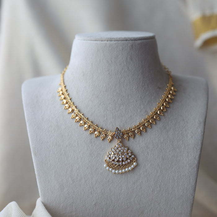 Heritage gold plated white stone short necklace H989