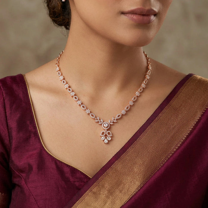 Heritage gold plated white stone short necklace with earrings H4893