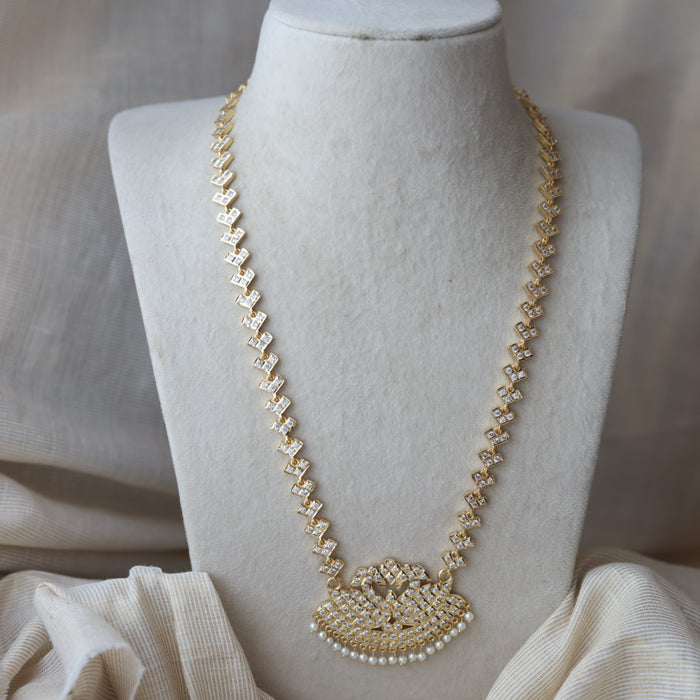 Heritage gold plated white stone padakam long necklace HP6212