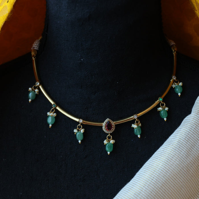 Antique green stone choker necklace with earrings CCB145