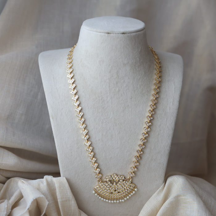 Heritage gold plated white stone padakam long necklace HP6212