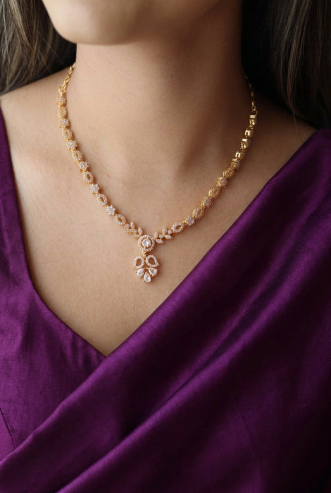 Heritage gold plated white stone short necklace with earrings H4893