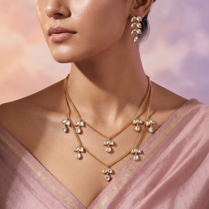 Minimal kundan short necklace with earrings MS1087