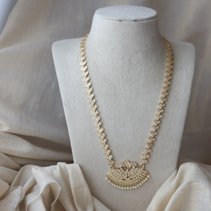 Heritage gold plated white stone padakam long necklace HP6212