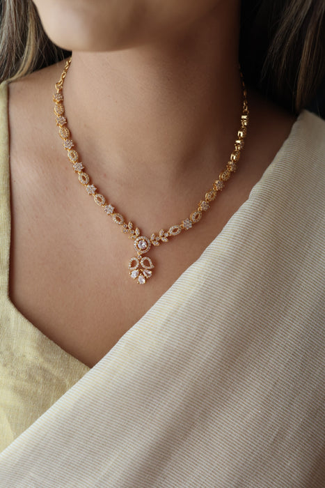 Heritage gold plated white stone short necklace with earrings H4893