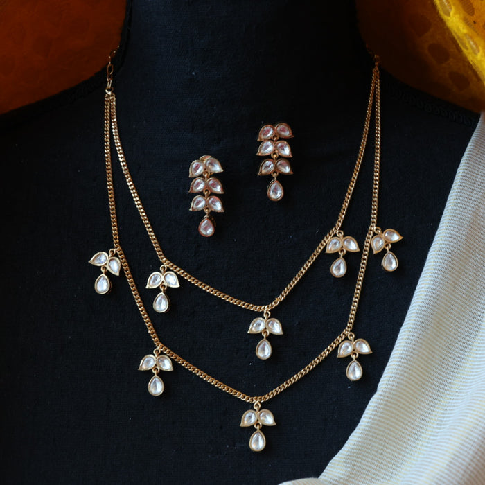 Minimal kundan short necklace with earrings MS1087