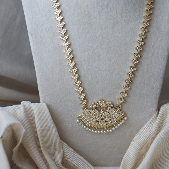 Heritage gold plated white stone padakam long necklace HP6212