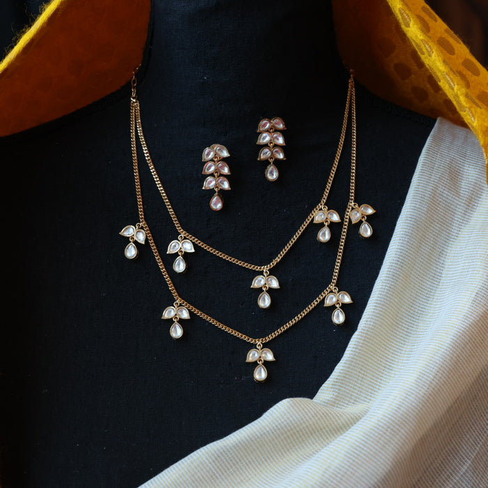 Minimal kundan short necklace with earrings MS1087