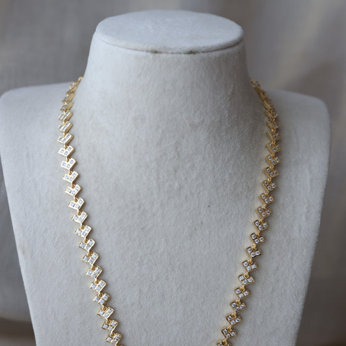 Heritage gold plated white stone padakam long necklace HP6212