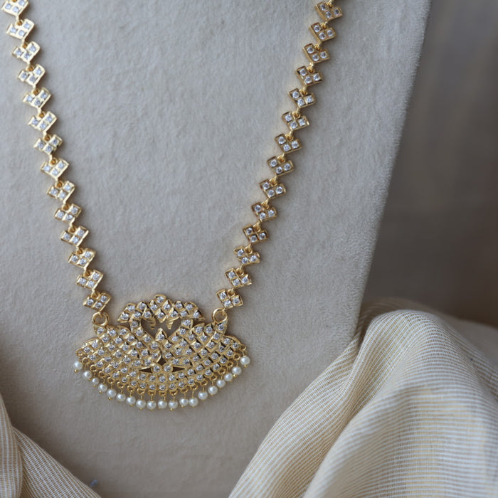 Heritage gold plated white stone padakam long necklace HP6212