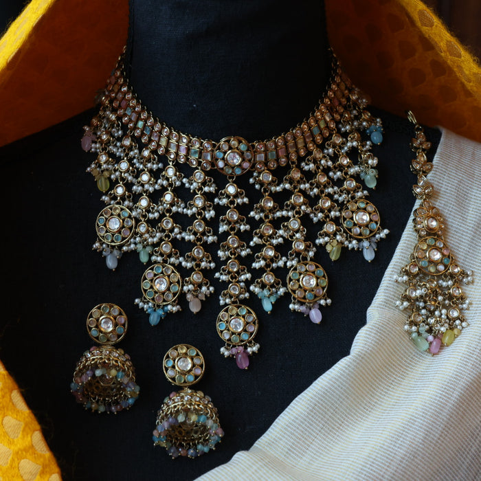 Trendy multi stone choker necklace with earrings TM0432