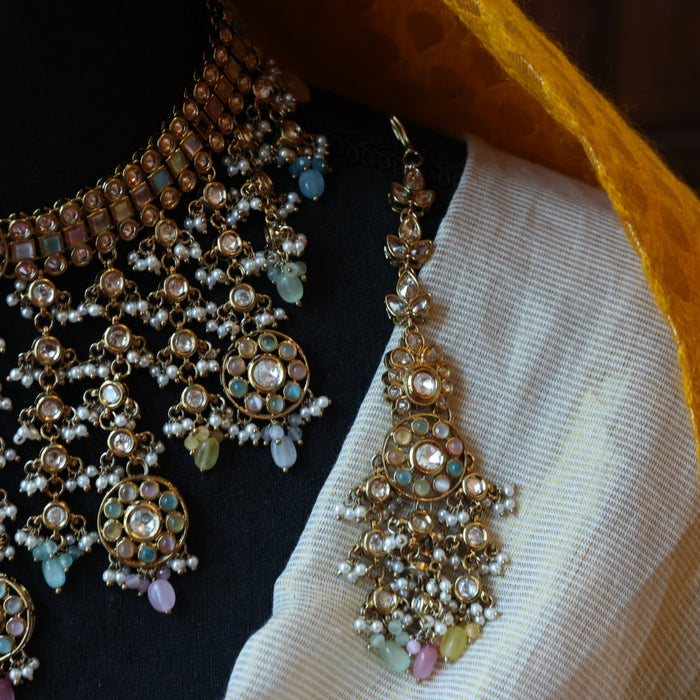Trendy multi stone choker necklace with earrings TM0432