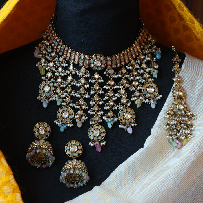 Trendy multi stone choker necklace with earrings TM0432