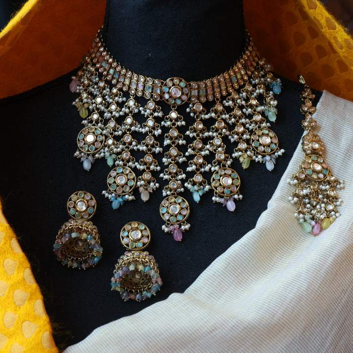 Trendy multi stone choker necklace with earrings TM0432